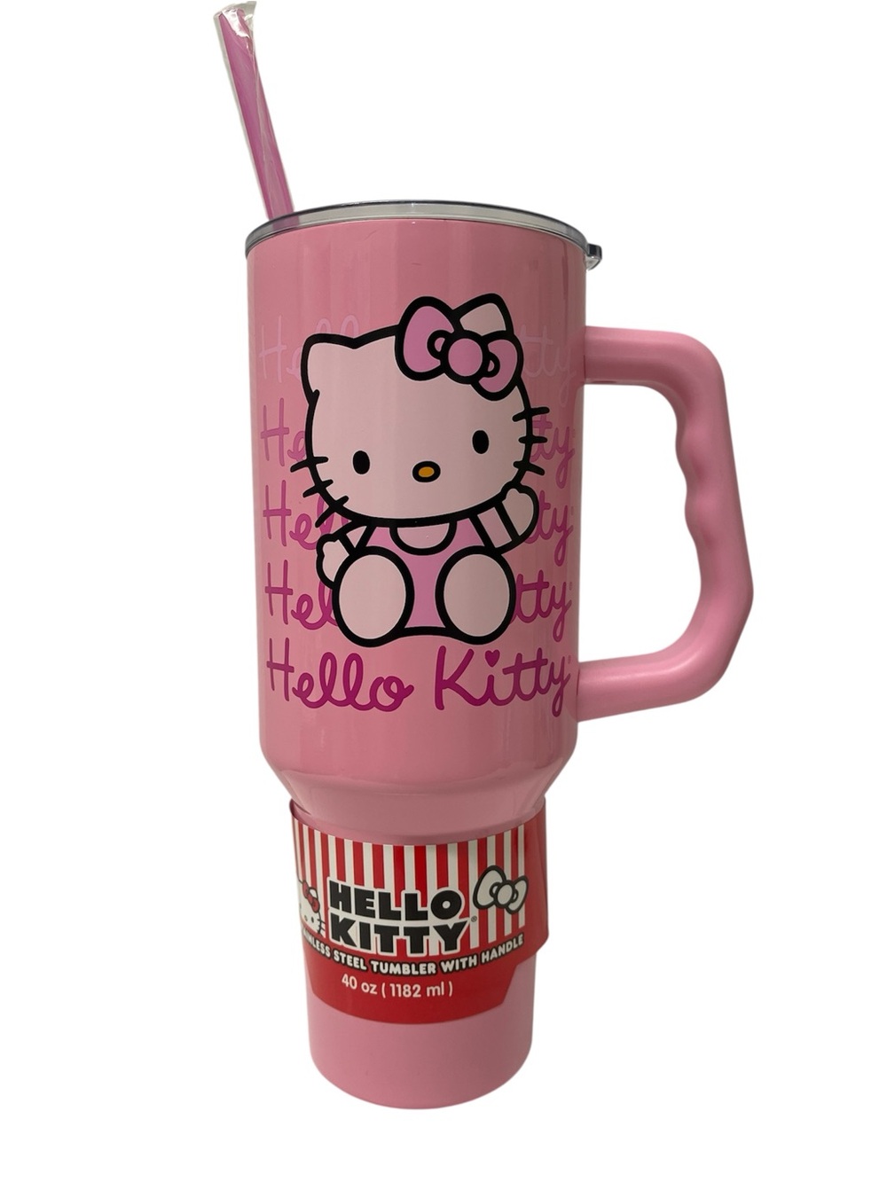 Hello Kitty 40oz. Pink Stainless Steel Travel Tumbler with Handle and Straw